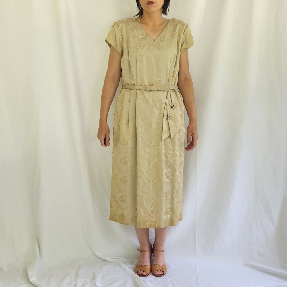 50s/60s Taupe Satin Wiggle Dress